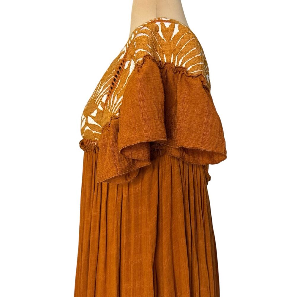 FREE PEOPLE Vintage Charm Relaxed Fit Flowy Embroidered Ruffled Midi Dress Sz XS - Picture 13 of 15